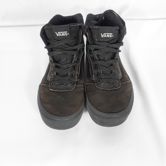 Vans Sk8-Hi All Black Youth High Top Sneakers | Faded Canvas & Suede Skate Shoes - Picture 2 of 13